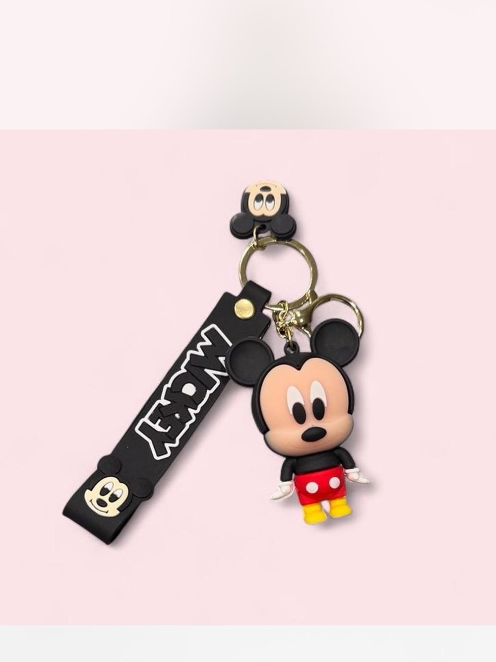 Disney Mickey Mouse Silicone Keychain with Black Strap and Red & Yellow Accents
